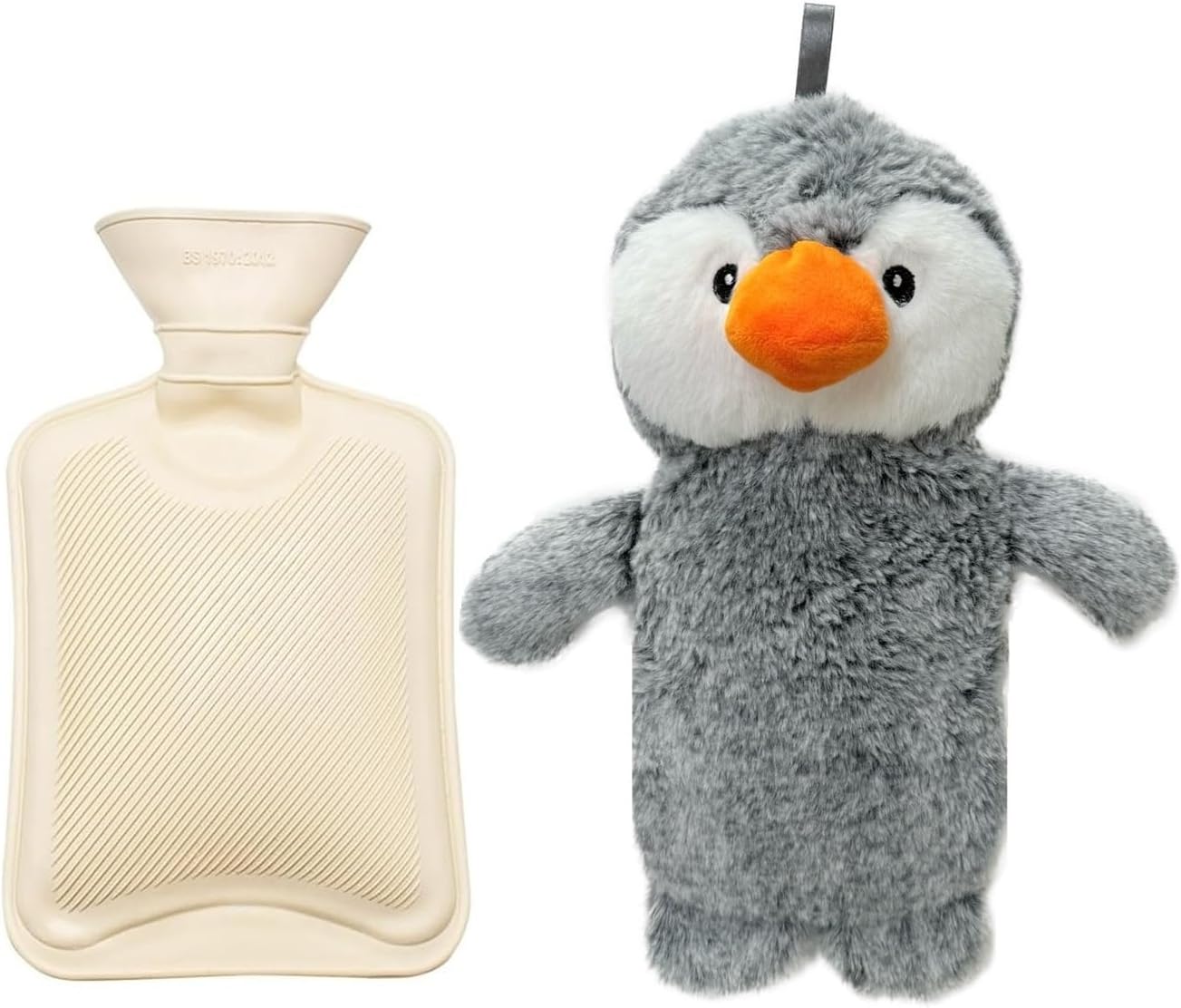 Bouillote Peluche Chauffante, Bouillotte Eau Chaude pour Enfant et Adulte, Cute Bouillotte Peluche avec Couvercle Souple 500ml, Cadeaux pour et Hiver, Mère, Fille, Petite Amie(Pingouin)