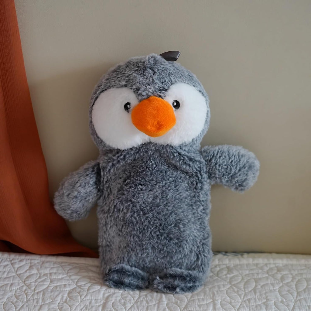 Bouillote Peluche Chauffante, Bouillotte Eau Chaude pour Enfant et Adulte, Cute Bouillotte Peluche avec Couvercle Souple 500ml, Cadeaux pour et Hiver, Mère, Fille, Petite Amie(Pingouin)