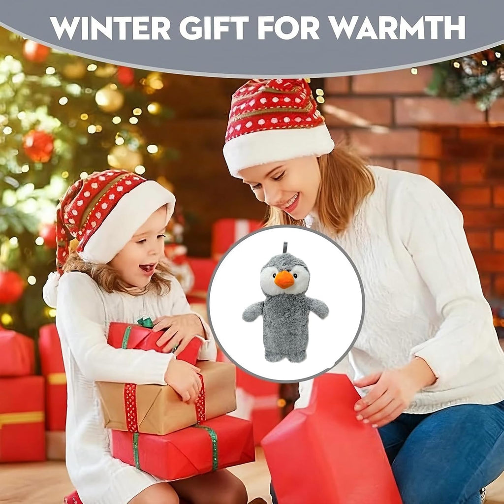 Bouillote Peluche Chauffante, Bouillotte Eau Chaude pour Enfant et Adulte, Cute Bouillotte Peluche avec Couvercle Souple 500ml, Cadeaux pour et Hiver, Mère, Fille, Petite Amie(Pingouin)
